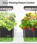 Indoor Hydroponics Growing System For Herbs And Vegetables, 10 Pod Kit With 24W Full Spectrum LED Lights, showing growth modes.