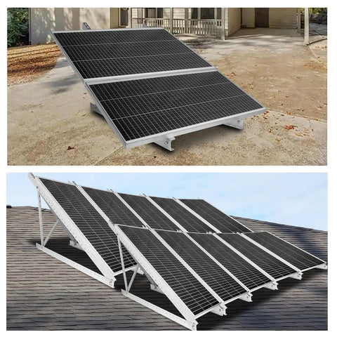 Two Pack 45 Inch Solar Panel Mount Brackets With Foldable Tilt Legs And Reinforced Cross Bars For 100 To 400 Watt Panels on ground and roof