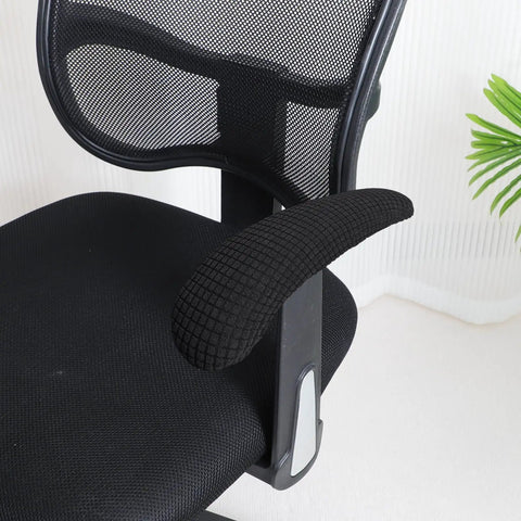 Black office chair with stretchable water resistant jacquard armrest cover for office chair fits 8 to 13 inch arm length and easy fit two point four to three inch width elastic band washable desk chair protection two pieces black.