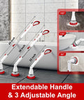 Cordless Electric Spin Scrubber With 6 Replaceable Brush Heads And Adjustable Extension Handle for bathroom cleaning angles