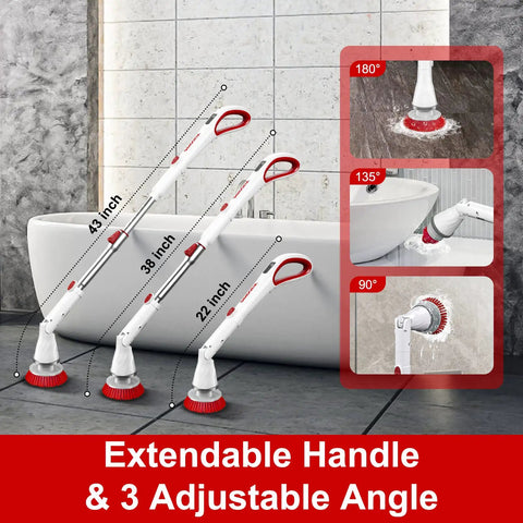 Cordless Electric Spin Scrubber With 6 Replaceable Brush Heads And Adjustable Extension Handle for bathroom cleaning angles
