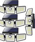 Solar Motion Sensor Flood Light 3 Heads With 270 Degree Wide Beam, shown with three adjustable panels and solar sensors.
