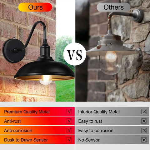 Dusk To Dawn Barn Light Fixtures With Gooseneck Outdoor Lighting for Curb Appeal vs old weathered fixture comparison image
