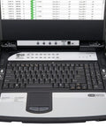 16 Port DisplayPort Kvm Switch Console Featuring 17 Inch Lcd Monitor Rackmount Touchpad And Keyboard on a black background.