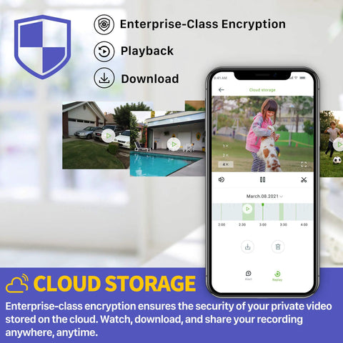 Outdoor WiFi Security Camera 1080P, IP66 Weatherproof Surveillance With Cloud Storage feature displayed on smartphone screen