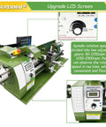 Intsuprm Mai 8 X 29.5 Inch Mini Metal Lathe Dual Chuck Double Head With Digital Readout Auto Feed showcasing adjustable spindle speed settings.