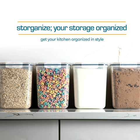 Big Five Point Three Liter Airtight Food Storage Canisters Four Pack With Measuring Scoops Chalkboard Marker And Labels For A Boss Pantry Upgrade on countertop