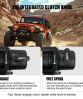Huge 13500 Lb Electric Winch Cranks Out Massive Power For Truck Recovery With Fast 6.4 Horsepower Motor and Synthetic Rope showcasing clutch knob features.