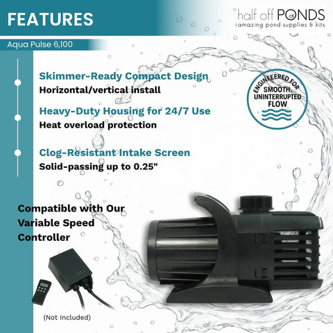 6,100 GPH Submersible Pond Pump With 33 Foot Power Cord And 24 Foot Max Head 354W Ultra Quiet Energy Efficient Workhorse for Koi Ponds