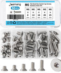 Flat Head Hex Socket Cap Screws M6 Set In 8mm 12mm 16mm 20mm 25mm Lengths 304 Stainless Steel Countersunk Bolts With Bright Finish Fully Threaded Metric Allen Drive 50 Piece Assortment Kit in box