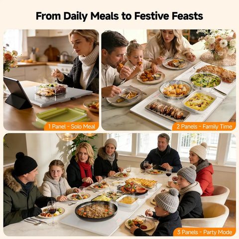 Extra Long Buffet Warming Tray Set 47 By 15 Inches 3 In 1 Modular Warmer With Independent Temperature And Timer Controls in family and gathering settings