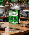 32 Piece Hex Key Set With SAE And Metric Allen Wrenches box on a workbench in a workshop