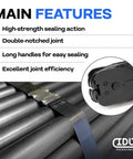 Heavy Duty Front Action Steel Strapping Sealer And Crimper For Three Quarter Inch Strapping With Long Fourteen Inch Handle Front Action Operates On Horizontal And Vertical Surfaces Heat Treated Wear Resistant Parts, steel strap seal close-up