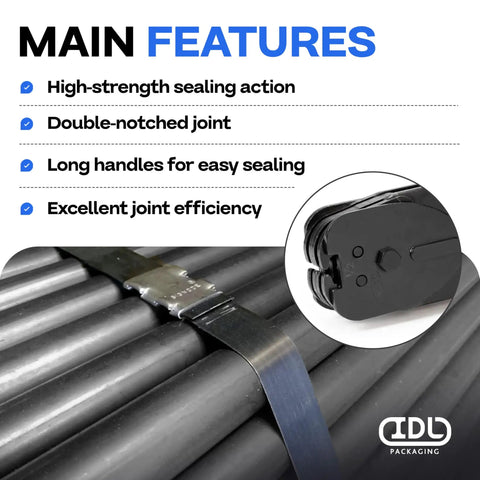 Double Notched Long-Handle Steel Strapping Sealer Crimper For 3/8 Inch Banding on bundled steel straps