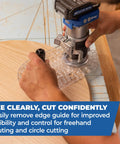 Top Shelf Trim Router Edge Guide With An Ergonomic Grip For Bullseye Precision On Standard Wood Routers used for circle cutting.