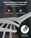Galvanized steel cable for 2 In 1 Electric Hoist Winch, 6 mm diameter, high tensile, kink-resistant, corrosion-resistant.