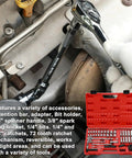 Mechanic using All In One 94 Piece One Quarter Inch And Three Eighth Inch Drive Socket Set with red case in home repair project