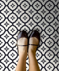 Geometric Black Peel And Stick Floor Tiles 12 By 12 Inches Vinyl Floor Tiles Water Resistant Pack Of 10 Easy Diy Install No Grout Needed Durable Low Luster Finish beneath feet