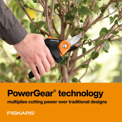 Person using PowerGear2 Pruning Shears With Rolling Handle For Effortless Pruning Three Quarters Inch Cut Capacity Bypass Pruner