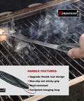 Romanticist 4pc heavy-duty stainless grill tools set on grill, brand logo visible