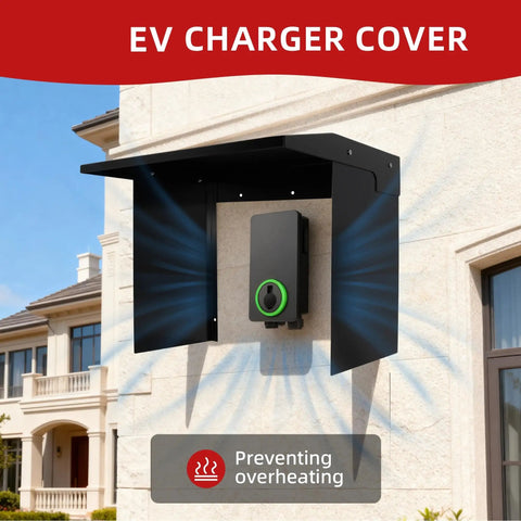Badass Weatherproof EV Charger Cover For Tesla Wall Unit That Kicks Butt In Storms And Blocks Heat, black steel protective shield.