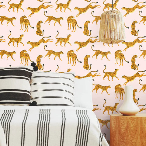 Pink And Orange Cheetah Peel And Stick Wallpaper Roll No Mess Easy To Install Eighteen Inches Wide And Eighteen Point Eight Six Feet Long 100 Percent Removable With No Sticky Residue Renters Friendly Decorative Wall Covering For Accent Walls