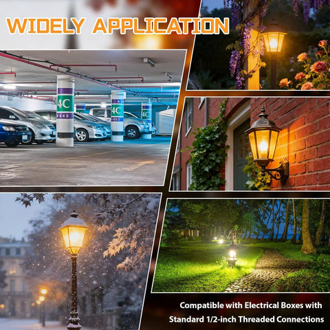 Two Pack Photocell Sensor For Outdoor Lights Dusk To Dawn Photoelectric Switch 120VAC 50 To 60 Hz Swivel Mount Weatherproof IP54 For Backyard Barns And All Outdoor Lighting installed on street and porch lamps