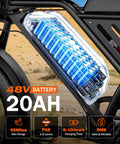 All Terrain Fat Tire Electric Bike For Adults With 2500W Peak Motor 36 MPH Top Speed 48V 20Ah battery housing close-up