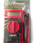 Digital Amp Ohm Volt Meter For DIY Techies, 7 Function Multimeter in red, with three point five digit LCD and 32 inch leads