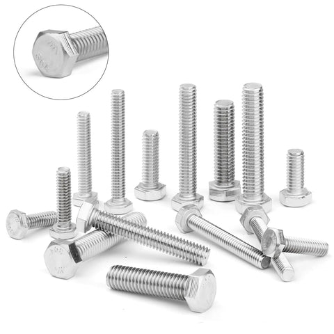 Heavy Duty Hex Head Nuts And Bolts Assortment Kit With 246 Pieces stainless steel bolts of various lengths.