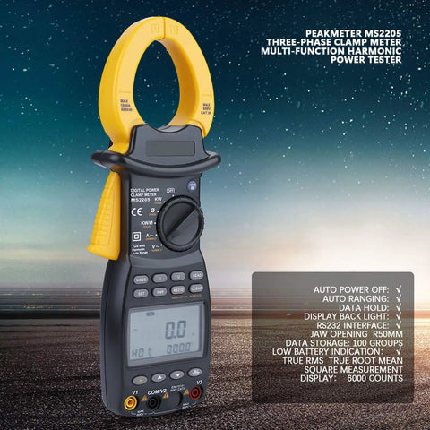 MS2205 Three Phase Clamp Meter With Harmonic Power Tester And Multi Function Digital Multimeter for electric pros.