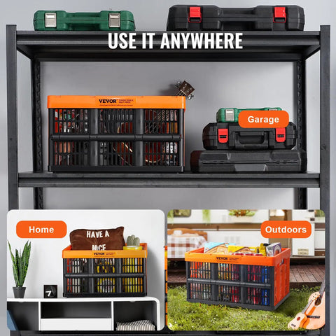 Collapsible 45L Storage Crates Set of 3 with Handles used in garage, home, and outdoors for organization