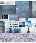 114 Piece Aesthetic Scrapbook Kit For DIY Junk Journaling Supplies Including Posters, Stickers, Washi Tape in blue tones