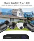 Four Camera 5MP PoE Security Kit With Night Vision And AI Motion Detection For People And Vehicles, showing hybrid capability DVR