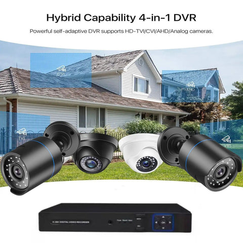 Four Camera 5MP PoE Security Kit With Night Vision And AI Motion Detection For People And Vehicles, showing hybrid capability DVR