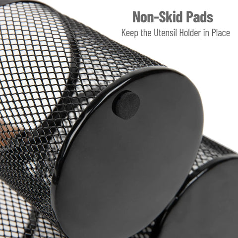 Base of Utensil Holder And Silverware Organizer Caddy For Kitchen With Three Compartments, featuring non-skid pads.