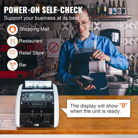 Hella Reliable Money Counter Machine With Legit Counterfeit Detection And Smooth Value Tracking Featuring Ultraviolet And Infrared Sensors Plus No Sweat Batch Sorting For Shop Bosses on retail counter.