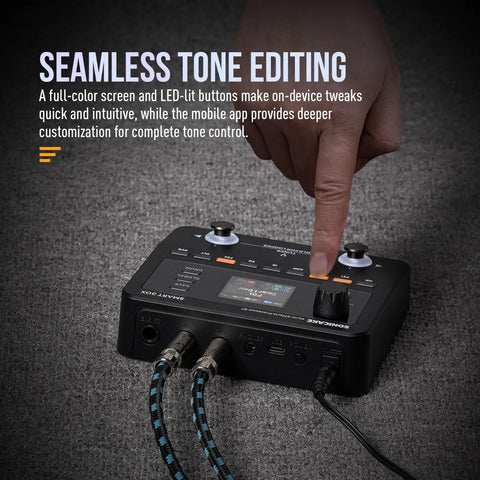 Hand adjusting knobs on Beast 130 Plus Effects Multi Effects Pedal For Guitar With NAM And IR Support, seamless tone editing visible