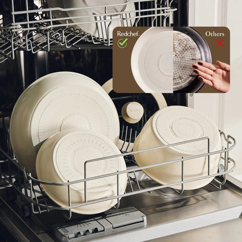 Detachable Handle Non Toxic Ceramic Pots And Pans Set With PFAS PFOA PFOS Free PTFE Free Nonstick Cookware in dishwasher