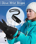 Woman using Slender Ski Glove Wrist Straps With Metal Clasp, No Fuss Way To Keep Your Gloves Secured To Your Wrists, Slim Design