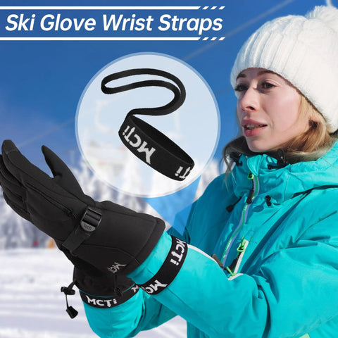 Woman using Slender Ski Glove Wrist Straps With Metal Clasp, No Fuss Way To Keep Your Gloves Secured To Your Wrists, Slim Design