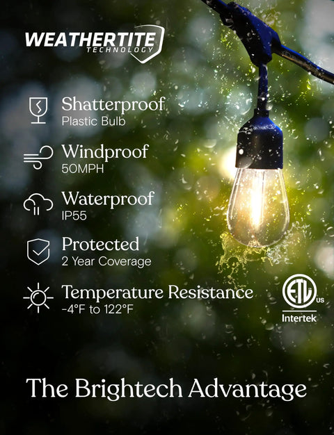 Ambience Pro Solar Powered Outdoor String Lights With Remote Control And Edison Bulbs, Shatterproof Commercial Grade LED features.