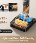 Zero Drama Cordless Wet And Dry Vacuum Cleaner Killing Sticky Messes With 20000Pa Suction, showing 212°F washing feature.