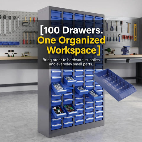Heavy Duty 100 Drawer Rustproof Metal Hardware Organizer For Screws Bolts Fittings Fasteners With Industrial Grade Corrosion Resistant Build Keeps Your Shop Badass Organized And Looking Sharp