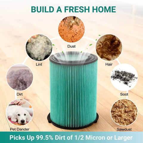 Replacement VF6000 Filter For 5 To 20 Gallon Wet Dry Shop Vacuums Heavy Duty Five Layer Pro Grade Filter with filtration examples
