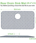 Heat Resistant Silicone Sink Protector Mat With No Slip Grid Design For Kitchen Sinks, 26.4x14.4 inch with rear drain
