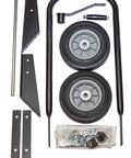 1125 Series Steel Hand Crank Portable Hose Reel Cart Kit parts including handle, rubber tires, and steel legs, reel not included