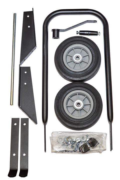 1125 Series Steel Hand Crank Portable Hose Reel Cart Kit parts including handle, rubber tires, and steel legs, reel not included