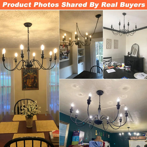8 Light Black Farmhouse Chandelier for Dining Room and Living Areas, Rustic Industrial Iron Candle Chandeliers