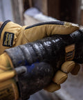 Men's Insulated Water-Resistant Leather Palm Winter Work Gloves With Goat Skin Palm gripping a power tool.